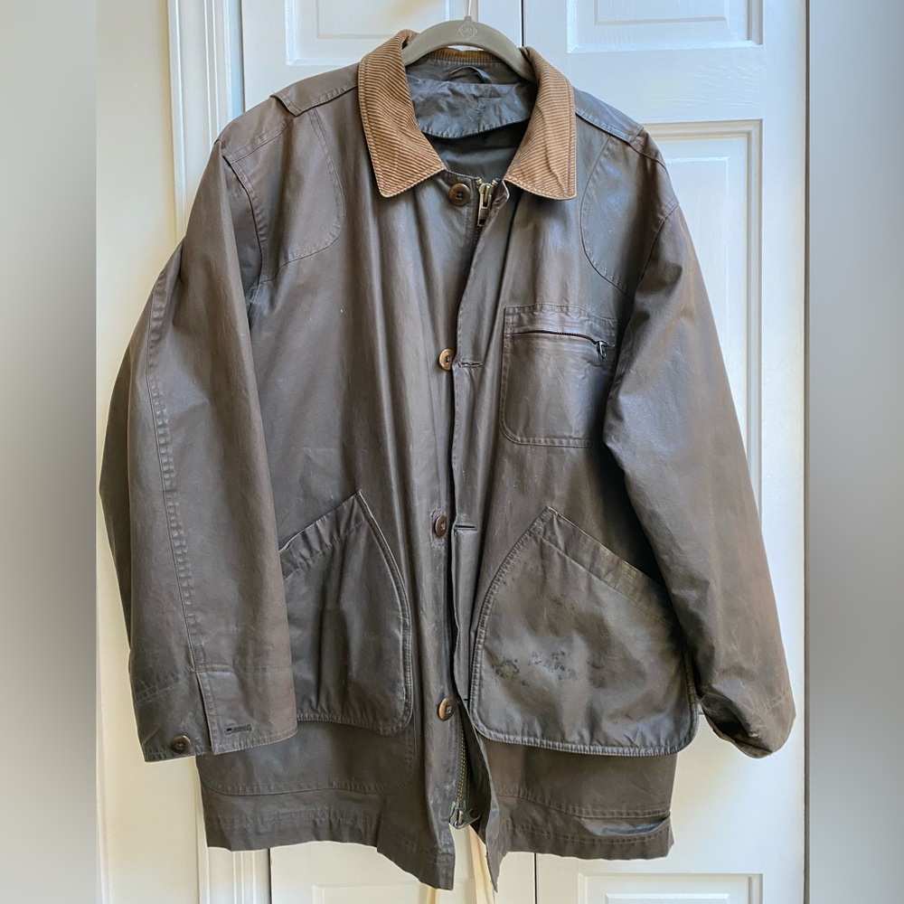 Men's Brown waxed cotton Barn Jacket with Corduroy Collar